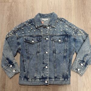 Veveret Pearl Embellished Denim Jacket size small